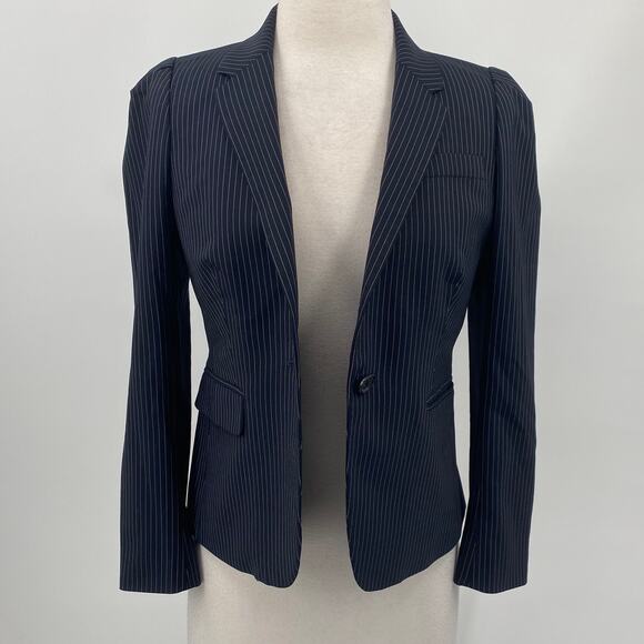 J Crew Wool Pinstripe Blazer Single Breasted Button Front Navy Petite Womens 8Pa - Picture 4 of 11